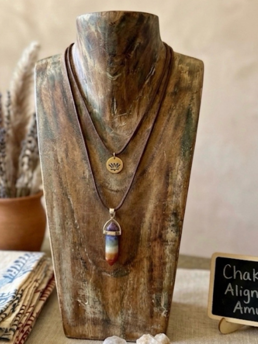 Artisan Gold Lotus & Multicolor Chakra Layered Necklace